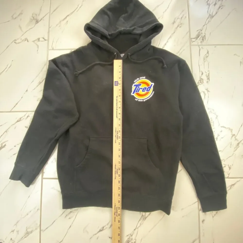 Duke Gomez Men's Medium Black Hoodie Sweatshirt Tired Graphic Pullover Cotton